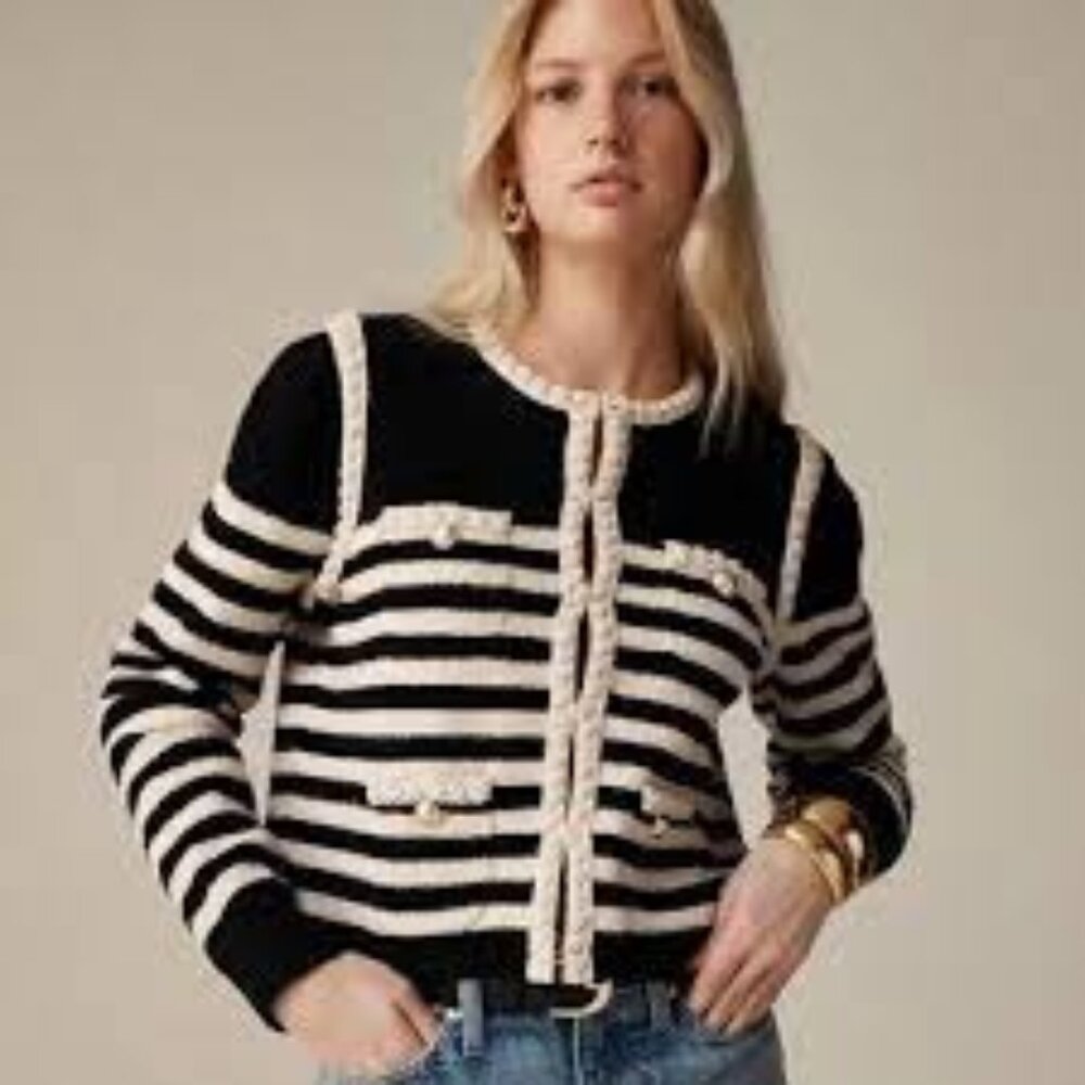 j.crew Odette sweater lady jacket in striped bouclé large l